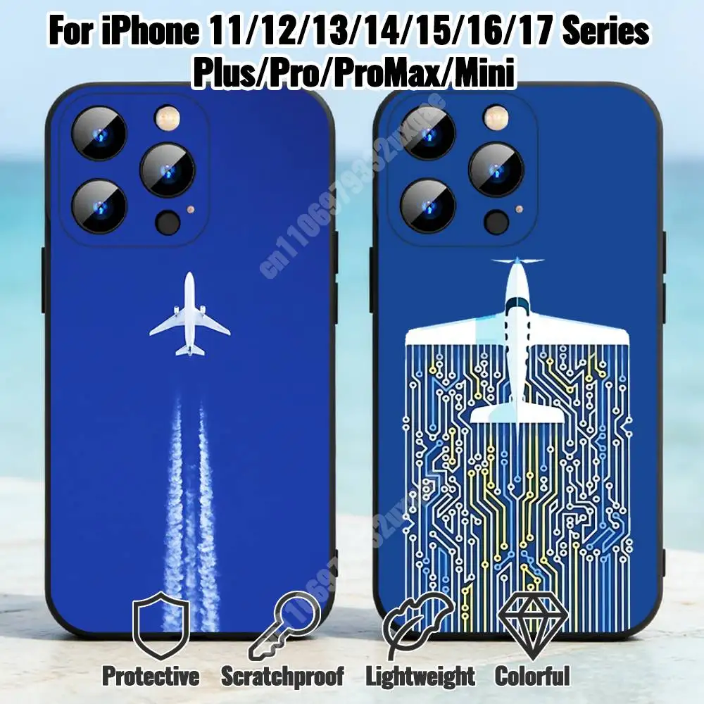 

Airplane Travel Contrail Phone Case for iPhone 17 16 Pro Plus Air 15 14 Max Mini 12 11 Soft Shockproof Cover