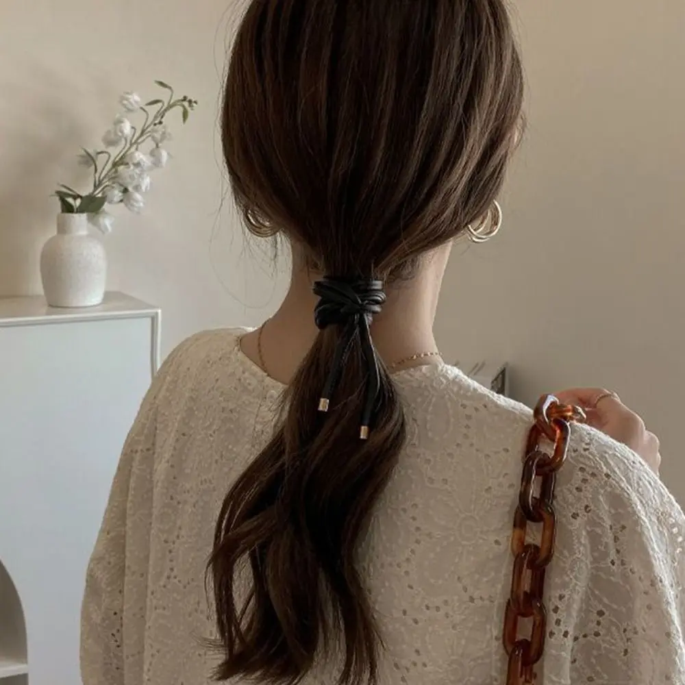 Hair Band PU Rope Ponytail Holder Korean Style Fashion Design Flexible Bend Hair Rope Solid Color Hair Accessories