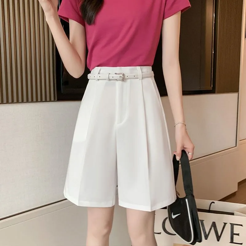 Women's New Summer Slim High-waisted Five-point Pants with Wide Leg Pants Casual Pants  High Appearance Level Loose Suit Shorts