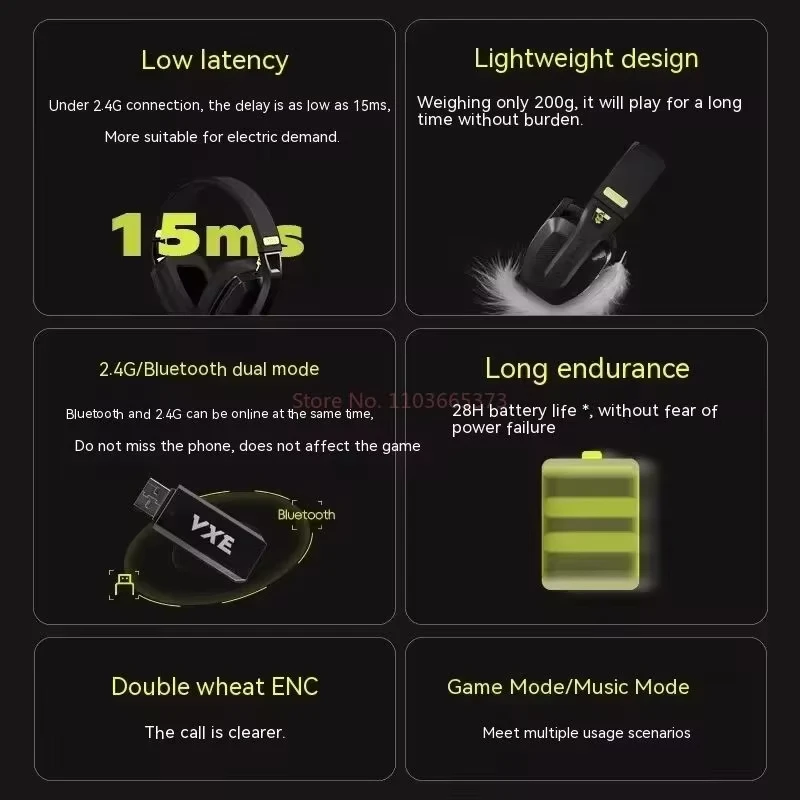 VGN VXE Sirene V1 Gaming Headset Bluetooth 5.3/2.4g Tri-Mode Lichtgewicht hoofdtelefoon Lage latentie Esports Op het hoofd gemonteerde headset Cadeau