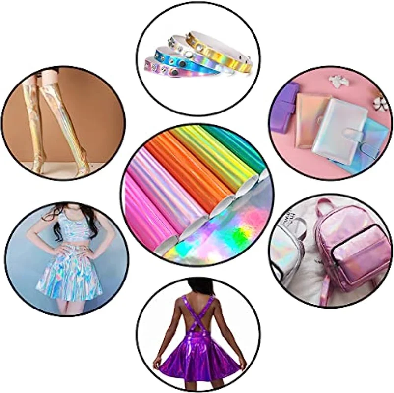 30x135cm Holographic rainbow Faux leather fabric, mirror reflective vinyl, for DIY hair bun handbag clothes sewing crafts