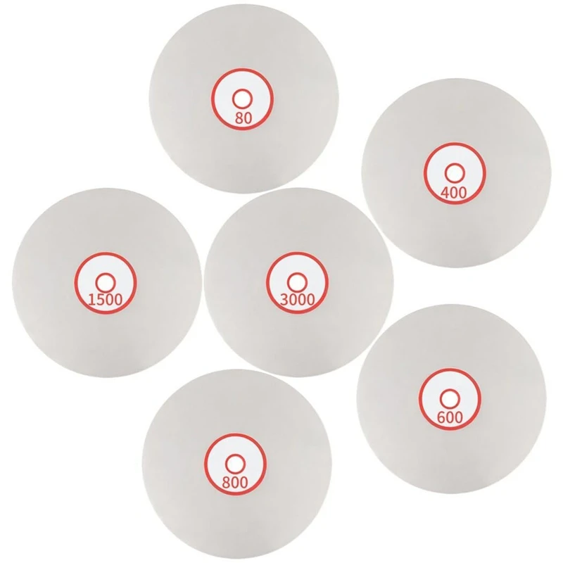 ABRE-Diamant-Polierscheiben-Set, 6-teilig, 15,2 cm, Diamant-Flachrunde, Körnung 80/400/600/800/1500/3000, Rad, Läpp- und Schleifscheiben-Werkzeug