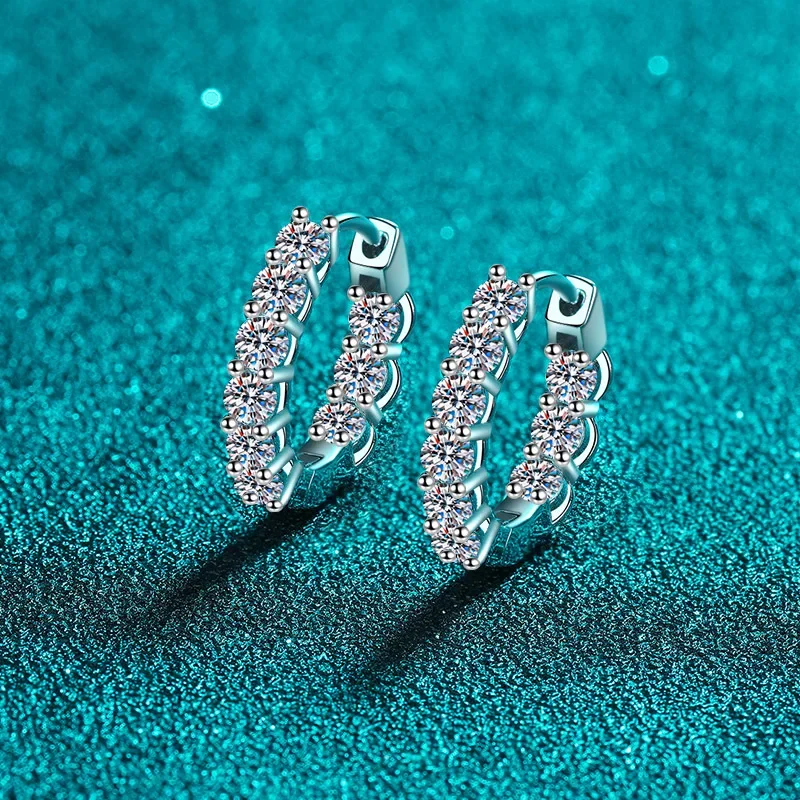 

18K Gold Inlaid Earrings, Simple and Stylish 1.8carat Moissanite Ear Clasp Pt950 Platinum Diamond Jewelry Holiday Gift
