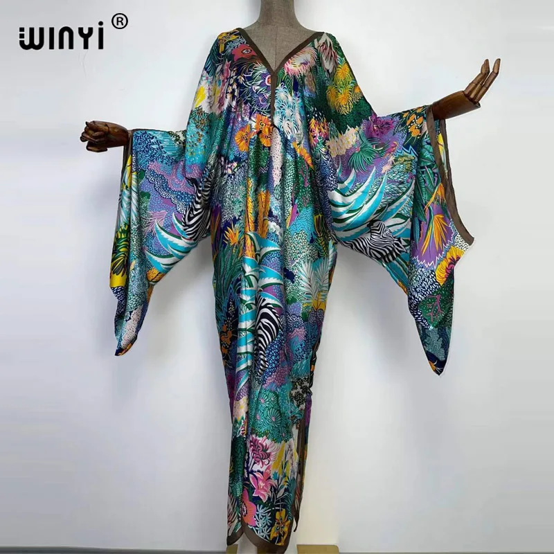 Africa bech Over Size Summer fashion print 2022 WINYI Kaftan robe long femme Maxi women's robes long beach V-neck Bohemian dress