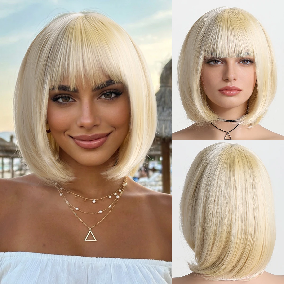 

12 Inch Synthetic Heat Resistant Short Bob Wig with Bangs for Women Perfect for Halloween Birthday Costume Party Or Daily Use