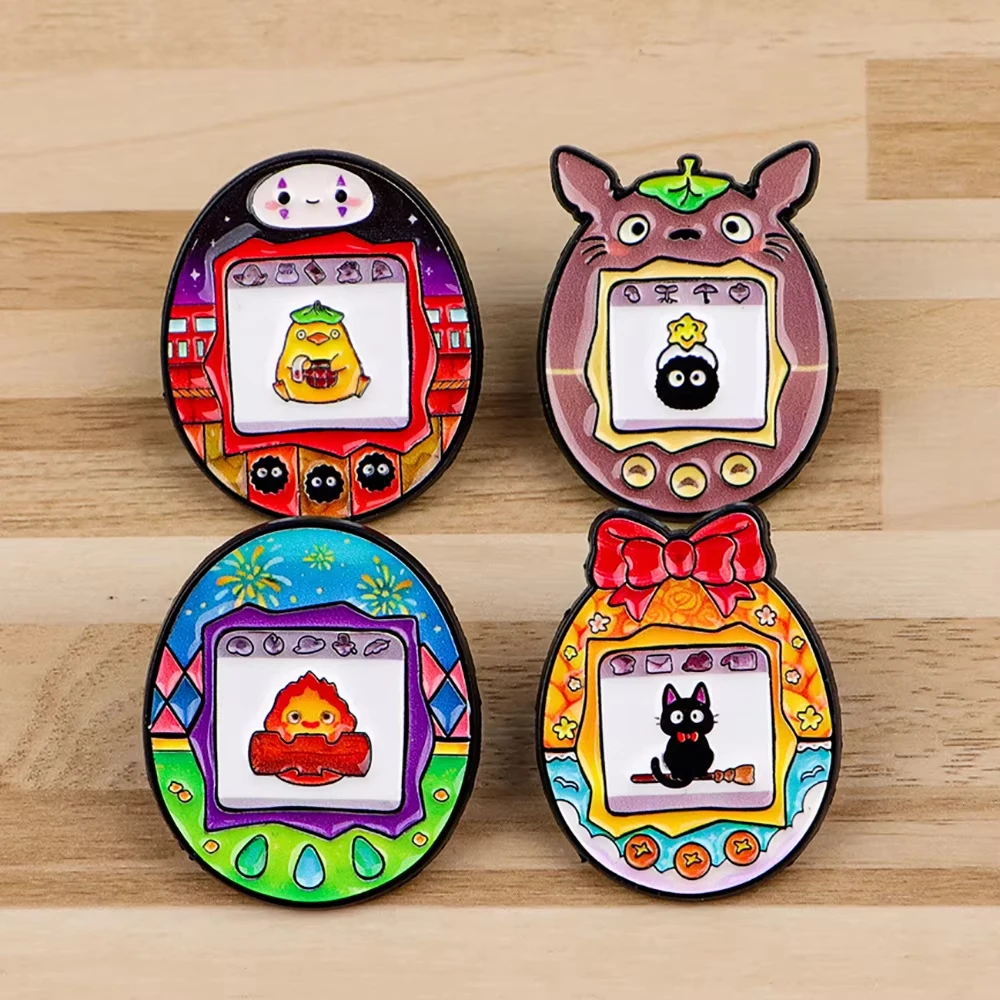 4pcs/set Anime Easter Egg Features Characters Enamel Pin Cute Flame Cat Brooches Bag Clothes Badge Lapel Woman Men Friends Gifts