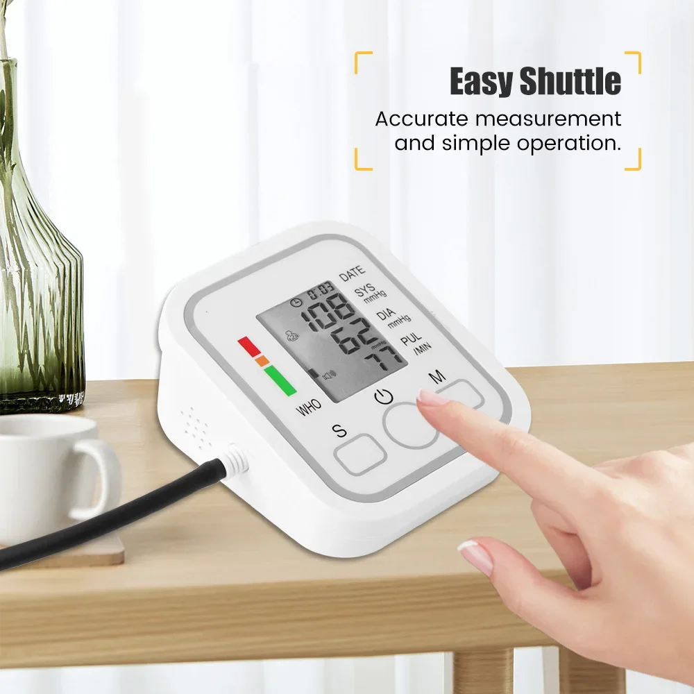 Portable Upper Arm BP Meter Electronic Digital Blood Pressure Monitors Automatic Measurement Tonometer Shut Off Sphygmomanometer