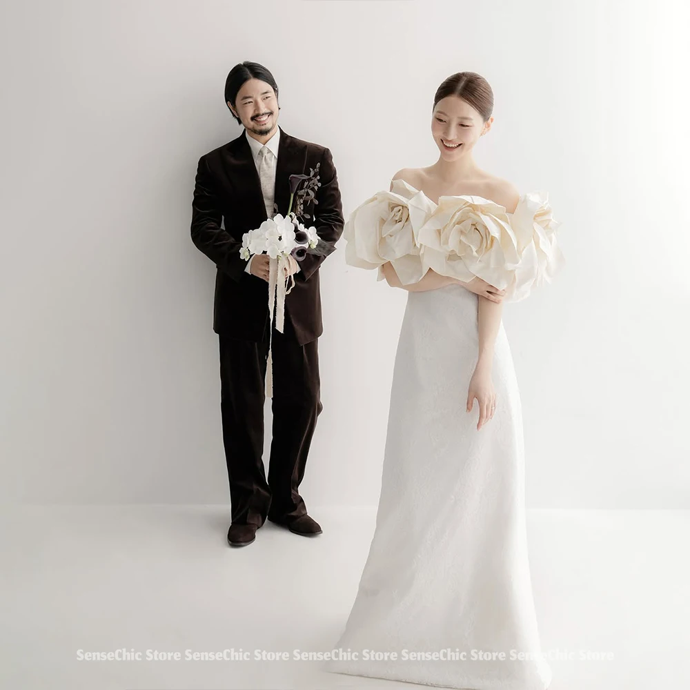 Gaun Pengantin Satin Korea Bunga 3D Sederhana Mermaid terlaris 2025 gaun resepsi pernikahan pesanan khusus