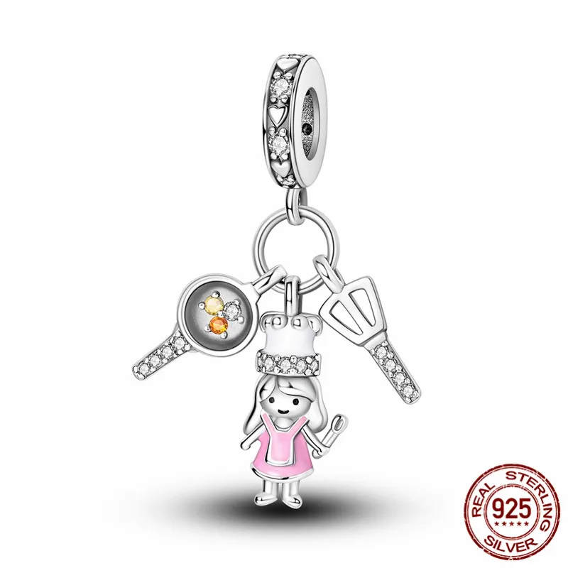 

S925 Sterling Silver Chef Pendant Bead, suitable for DIY making of original bracelets, a perfect jewelry gift for women.