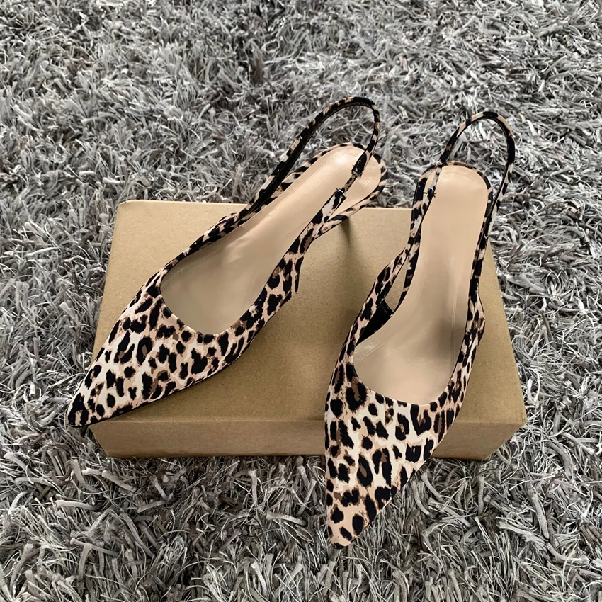 2023 sommer Leopard Print Frauen Sandale Mode Spitz Flach Damen Elegante Slingback Schuhe Dünne Med Heels Pumps