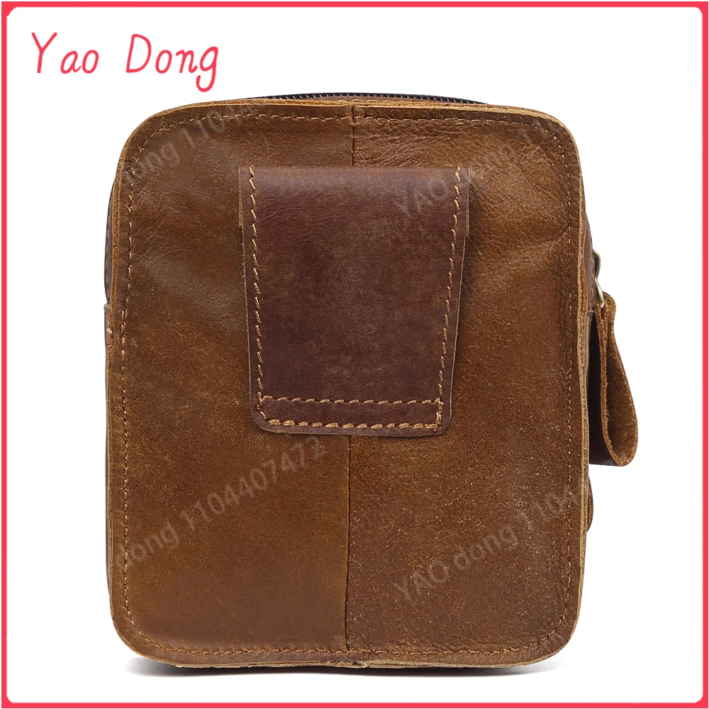 Yao Dong Genuine Leather Men Waist Packs Vinatge Waist Bag Men Money Belt Bag Waist Pouch Bum Bag Fanny Pack for Man Male 6371