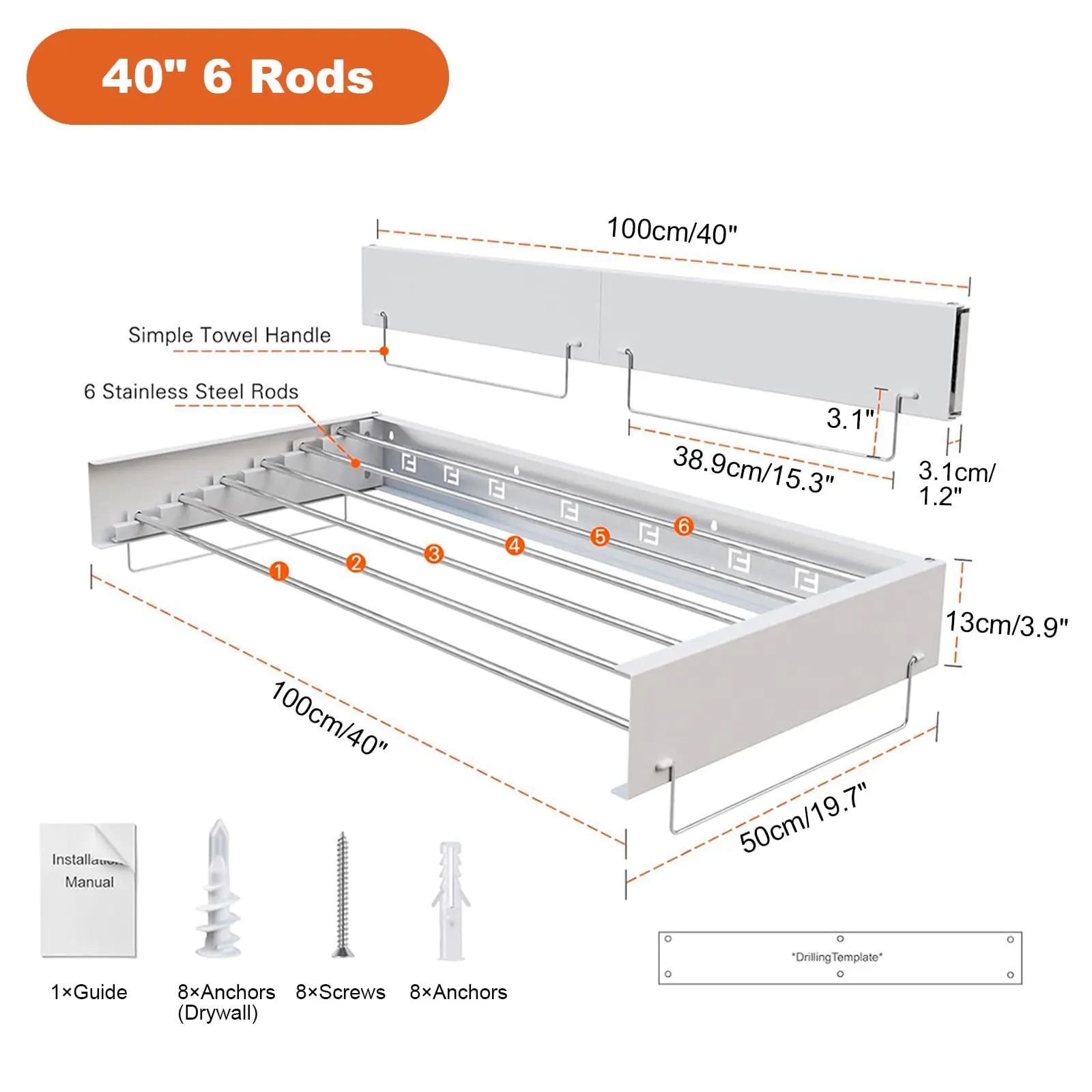 Wandmontage opvouwbare kledingdroogrek 5/6 inklapbare stangen ruimtebesparende intrekbare hanger voor binnen/buiten badkamer balkon