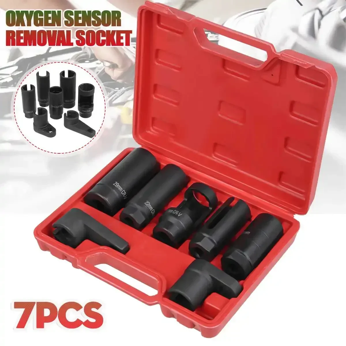 7pcs/Kit Universal O2 Oxygen Lambda Sensor Socket 6 Point Wrench Tool Remover Installer Set with Box