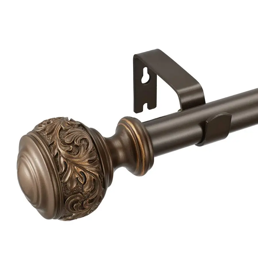 

Window Curtain Rod 1Inch Diameter with Modern Design Floral Carved Ball Finials, Drapery Curtain Pole Extends from 72 to 144 Inc