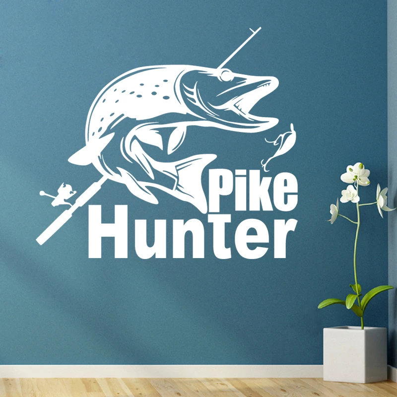 Go Fishing Sticker Pike Hunter Decal Bucket Tackle Shop Fishhook Fish Tank Boat Box Car Vinyl Fishing1006