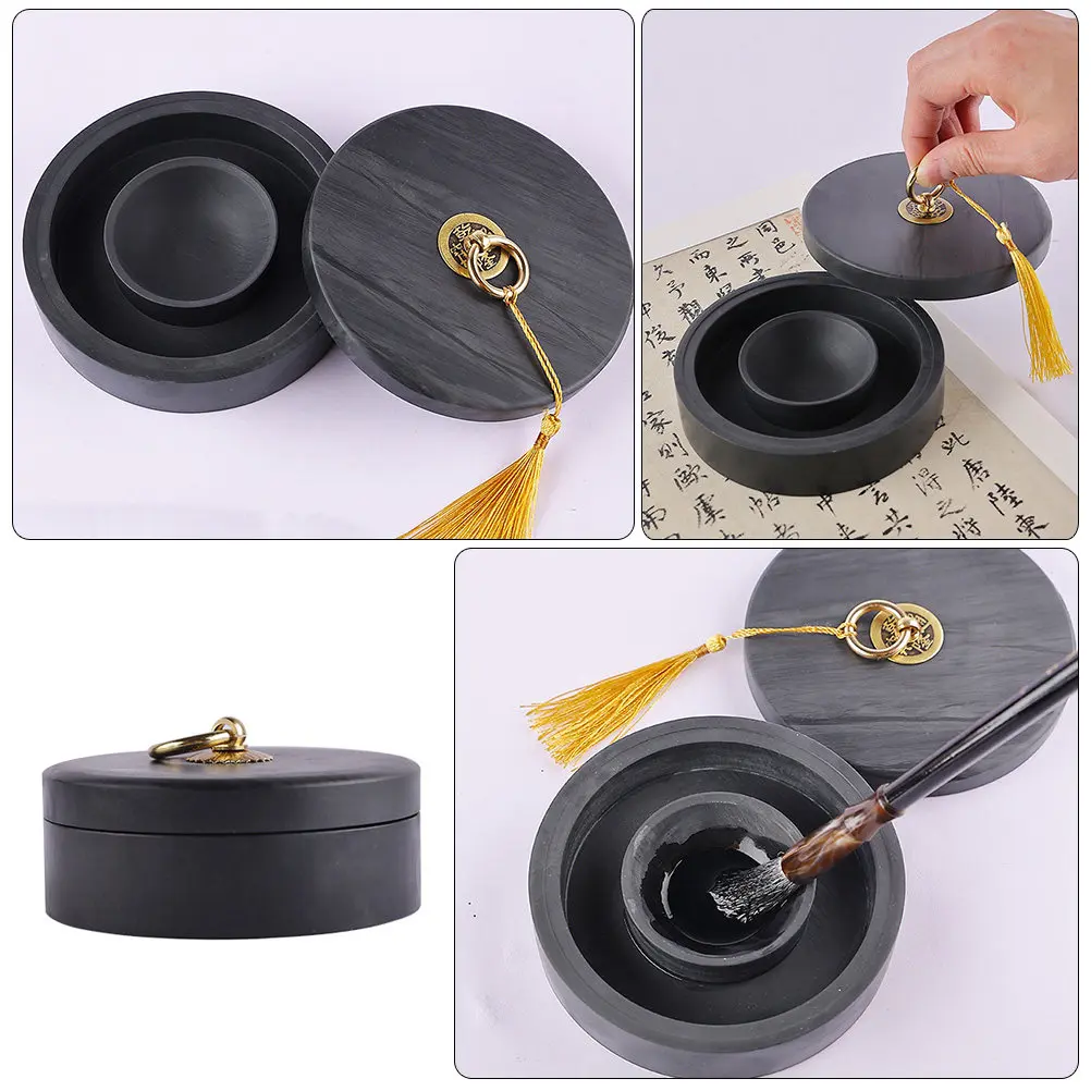 Calligraphy Inkstone Lidded Chinese Preserve Moisture Ink Well Smooth Surface Natural Stone Ink Stone Classical Style Inkslab view 3