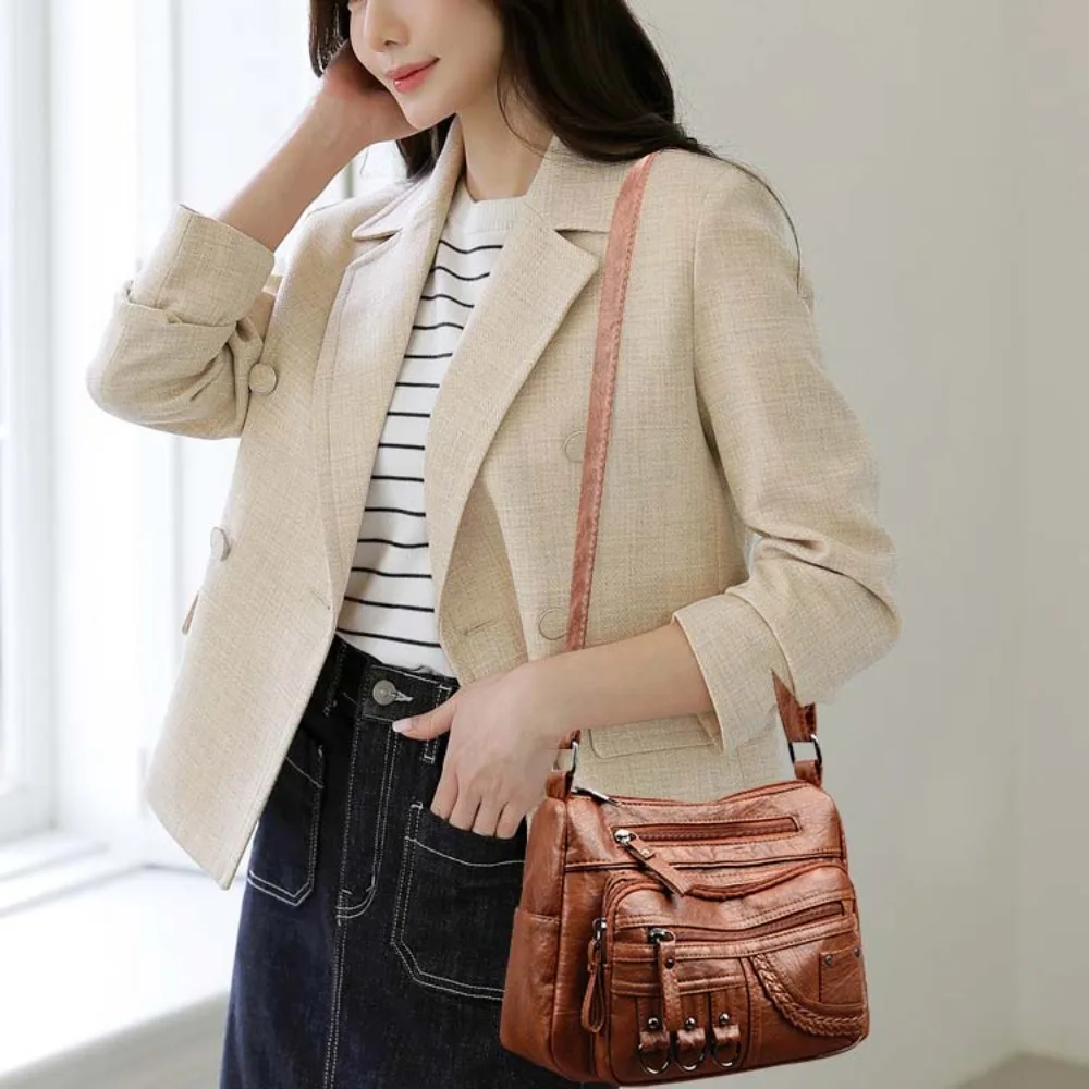 

Elegant Middle Aged Mom Bag Korean Style Wide Strap Large Capacity Shoulder Bag Anti-Splash Water Multi Pocket