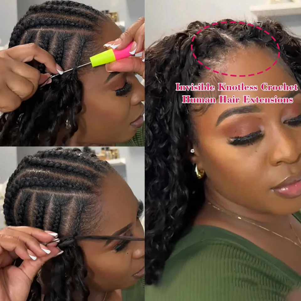 Cabello Humano Crochet Miracle Knots Rizado Birmano Onda Profunda Pre Separado Pluma 100% Cabello Humano 4