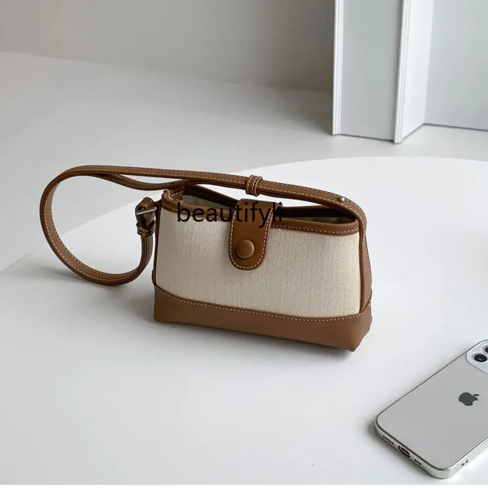 

yj Canvas Bag Underarm Bag Small Exquisite High-Grade Contrast Color and Versatile Crossbody Shoulder Bag