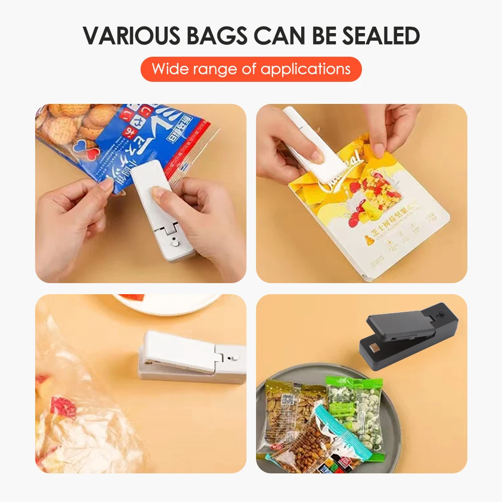 Heat Sealer USB Rechargtable Mini Sealing Machine Storage Bag Clip Mini Sealing Machine Sticker Seal for Food Snack Kitchen Gadg