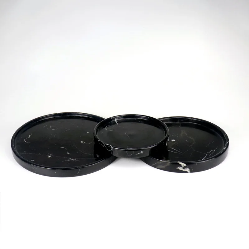 Home Furnishings Hotel Homestay Engineering Sample Room Black and White Root Black Natural Marble Circular Stone Groove Tray