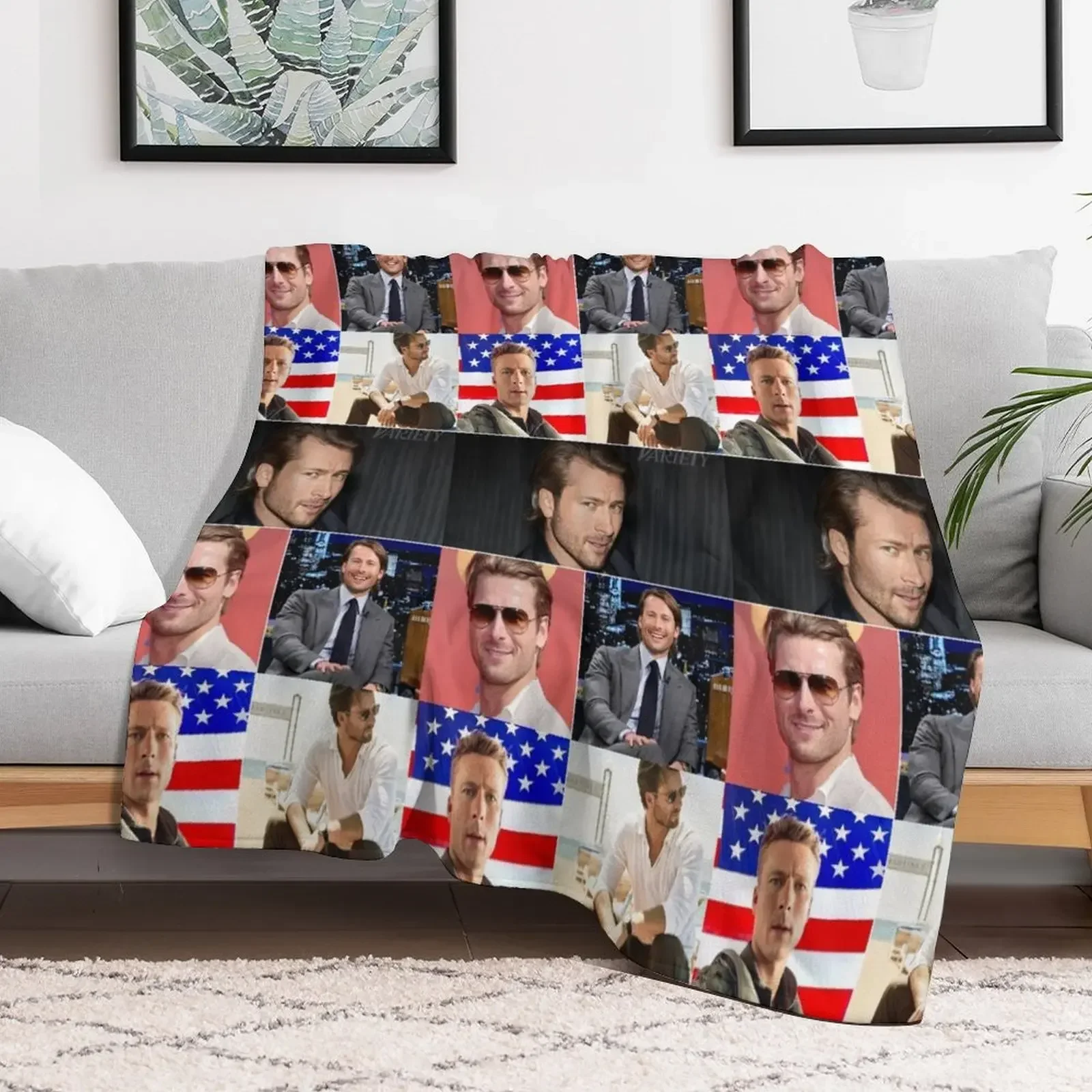 Glen Powell American actor Cool Photos Compilation Collage - 1 Throw Blanket Polar valentine gift ideas Luxury St Blankets