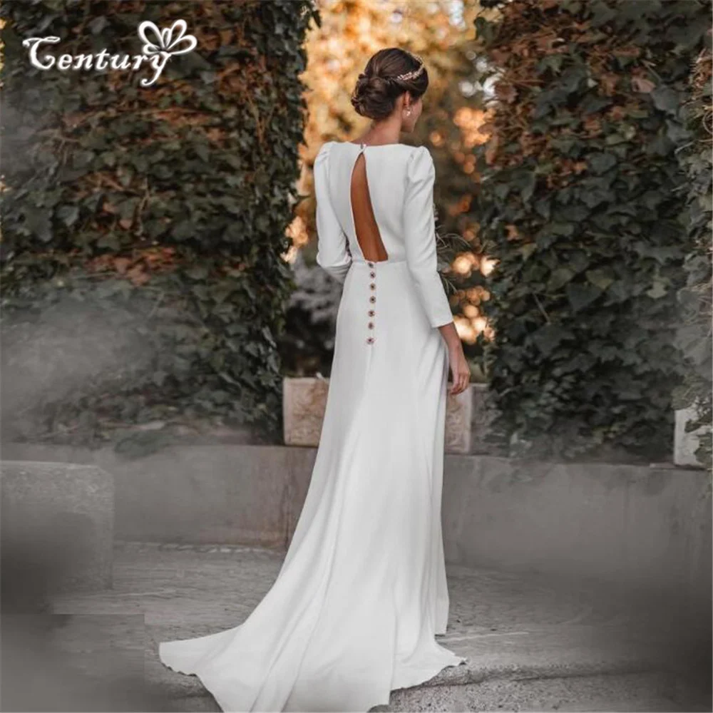 

Civil Wedding Dresses Mermaid 2025 Soft Satin Long Sleeve V Neck Open Back Simple Bridal Gowns Elegant Bride Dress Customized