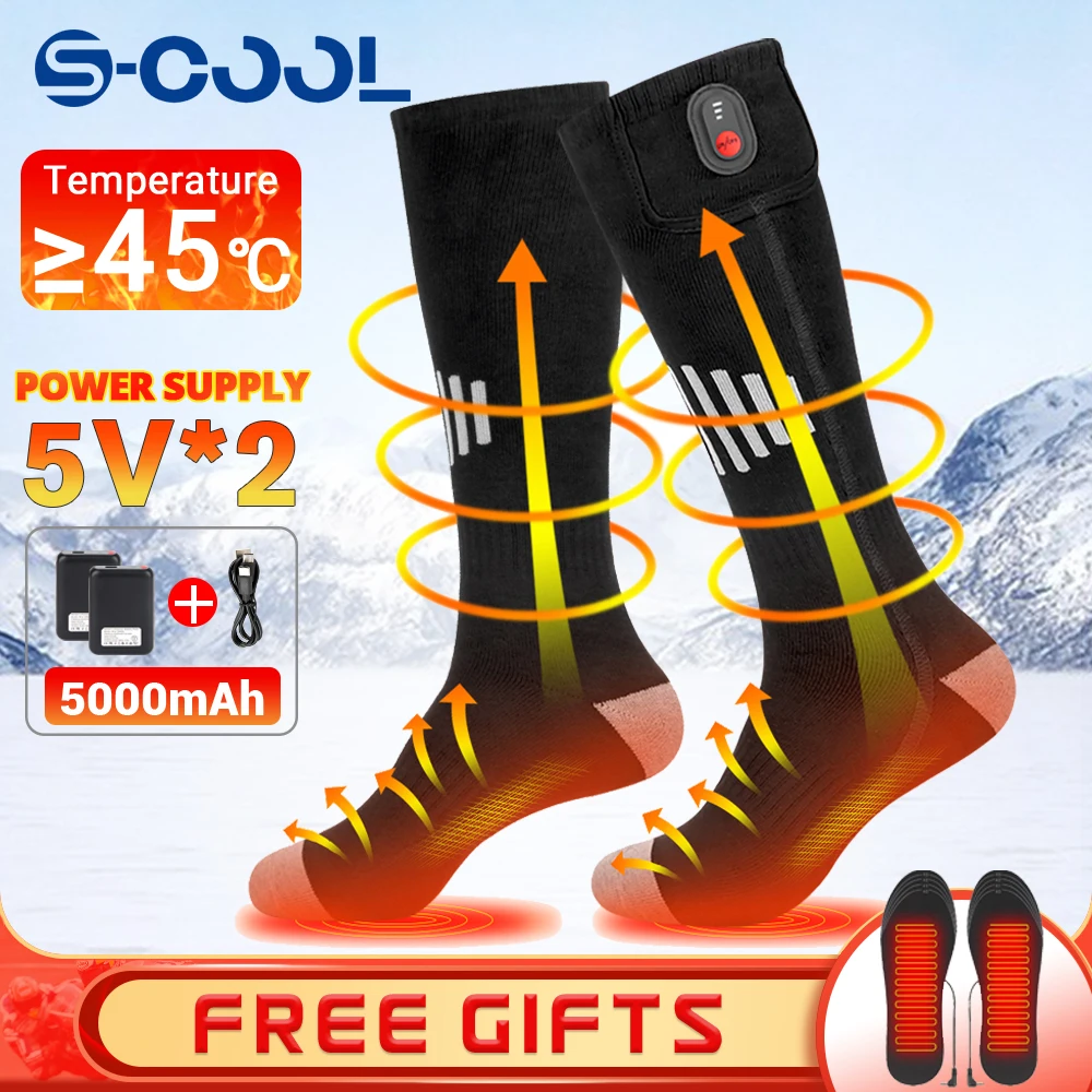 Heated Socks 5000mAh Heating Socks Winter Warmth USB Rechargeable Outdoor Camping Ski Heated Boots Snowmobile Skiing Sock