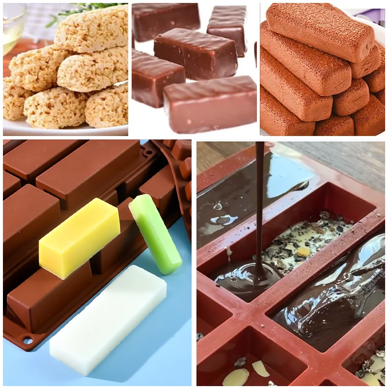 Silicone Chocolate Bar Mold Candy Cake Mold Easy Release Cavities Candy Molds Rectangular Grain Bar Mold BPA Free, for Baking