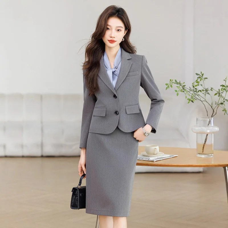 Professional Gray Suit Set for Women Autumn Season2025New High-End Interview Formal Dress Suit Workwear Blazer