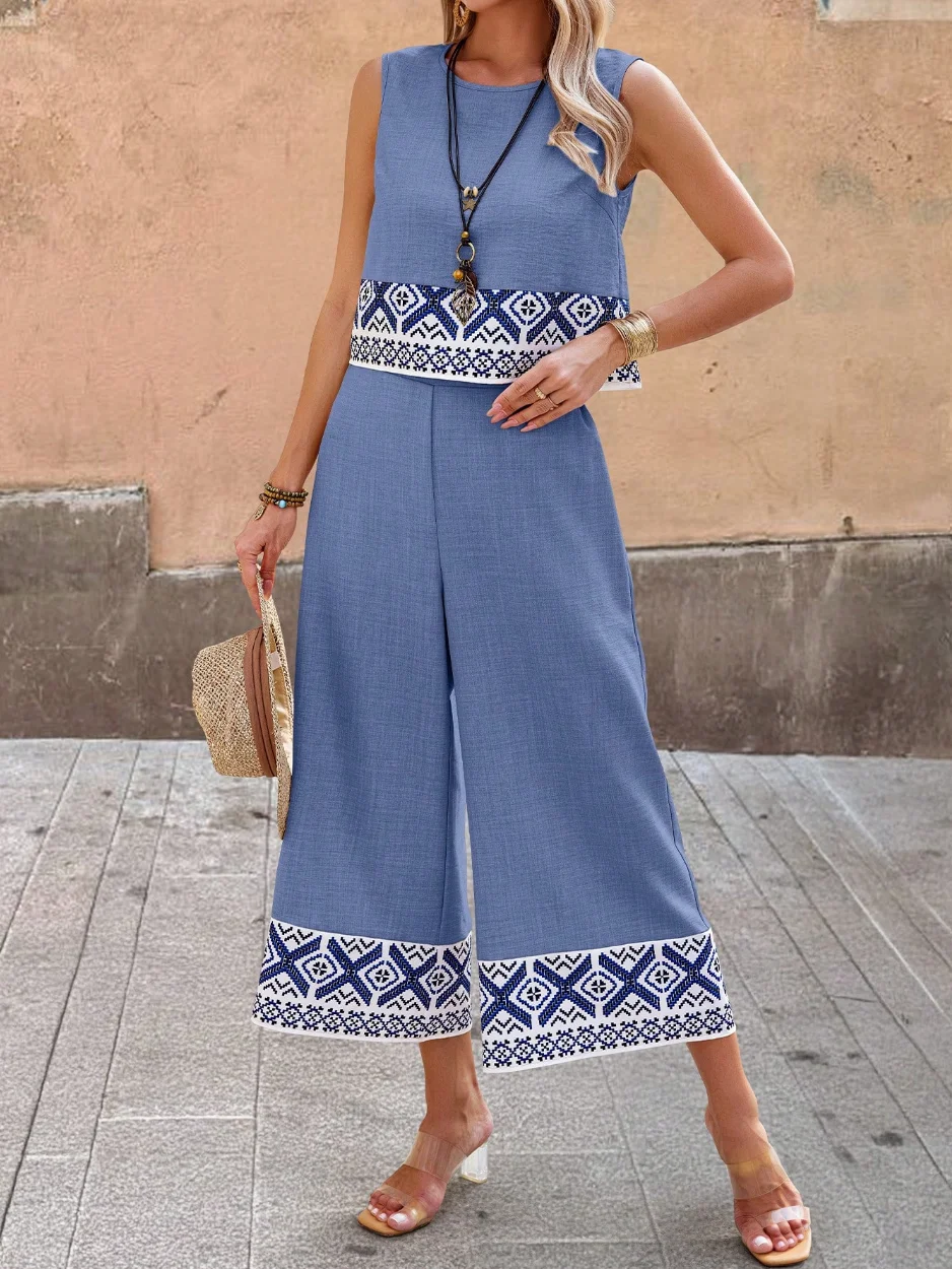 

Повседневный женский элегантный комплект брюк в этническом стиле