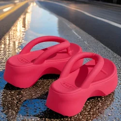 여성용 두꺼운 밑창 슬리퍼, 웨지힐 에바 슬리퍼, 미끄럼 방지 하이트닝 샌들, 여름 겉옷 