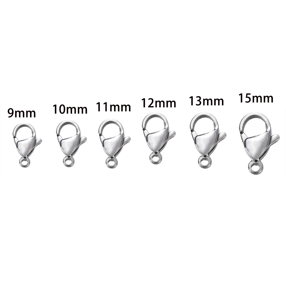 50Pcs/Lot Never Fade Stainless Steel 9/10/11/12/13/15mm Lobster Clasp Hooks Connector for DIY Bracelet Necklace Jewelry Supplies