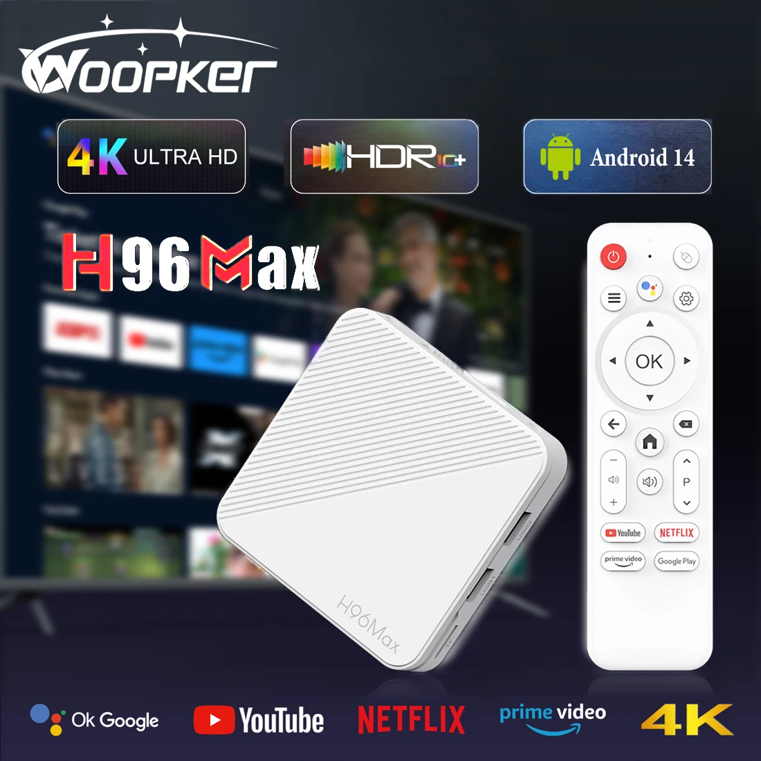 

Woopker TV Box H96 Max H313 Android 14 Support 2.4G/5.8G WiFi6 BT6.0 4K 2GB 8GB 16GB Video Player Smart Set Top Box 2024