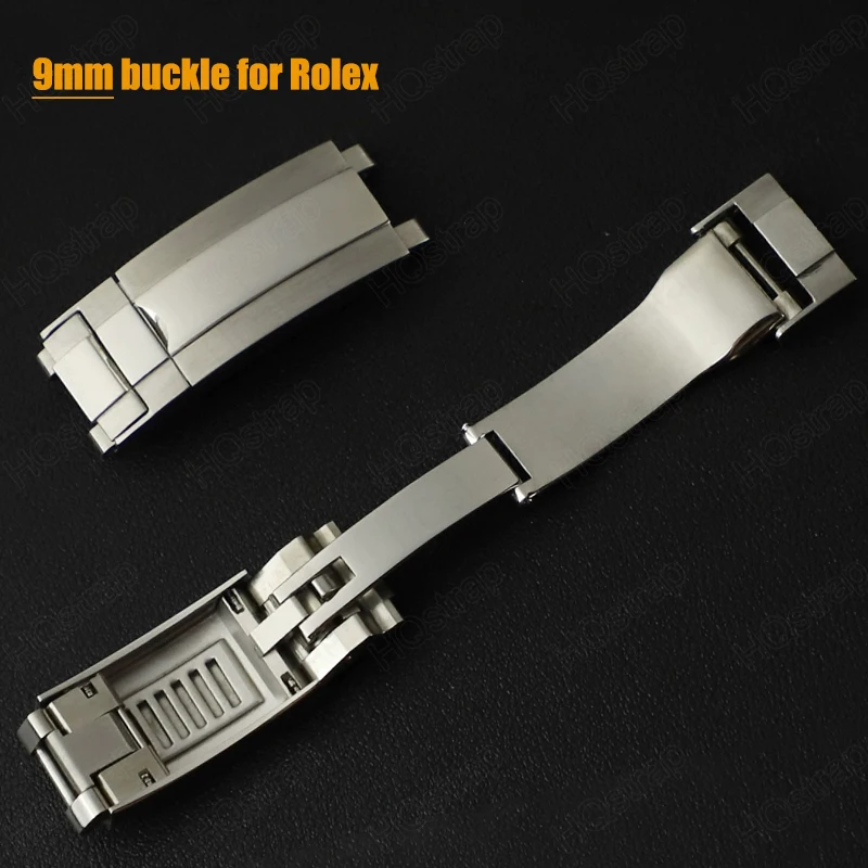 9mm Stainless Steel Buckle for Rolex Rubber Watch Strap Clasp for Daytona Double Convex Adjusted Folding Buckle Silver Button