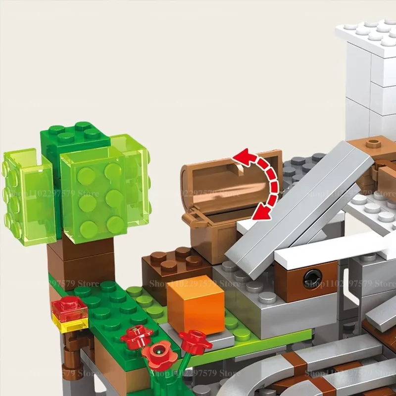 600PCS+ Building Village Tree House Waterfall Dig Mine Shaft Monster Railway Ore Car Building Blocks Toys For Kid Birthday Gifts