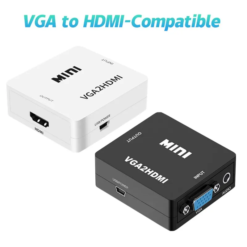 VGA To HDMI Converter VGA to HDTV Mini Box Audio Video Analog Adapter High-definition Desktop Laptop TV Projector