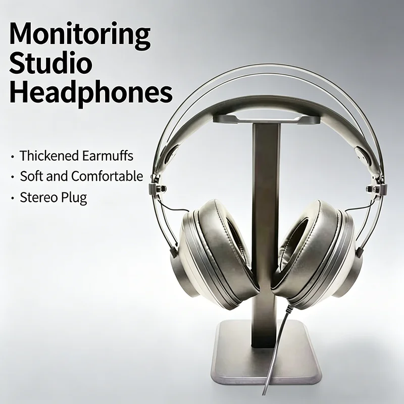 Fones de Ouvido para Monitoramento em Estúdio, Headset Profissional com Cabo e Protetores Auriculares Reforçados