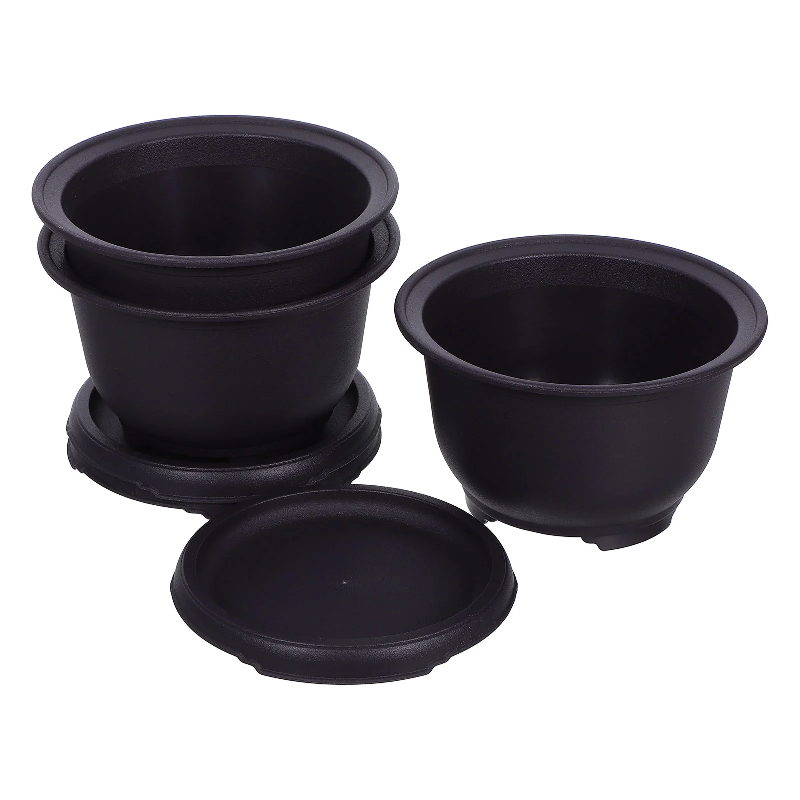 

3 Sets Plastic Flowerpot Elegant Design Bonsai Succulent Planter Pot Tray for Cactus Small Plants Decorative Home