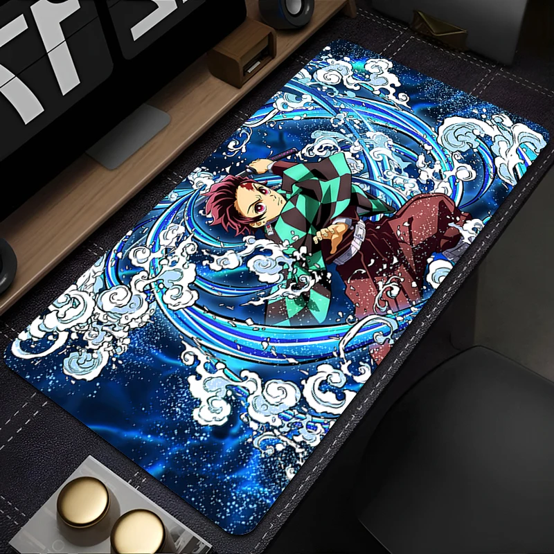 Mouse pad antiderrapante grande de borracha para jogos, tapete para teclado de computador, acessórios para jogos, tapete para pc, demon slayer tanjirou xl