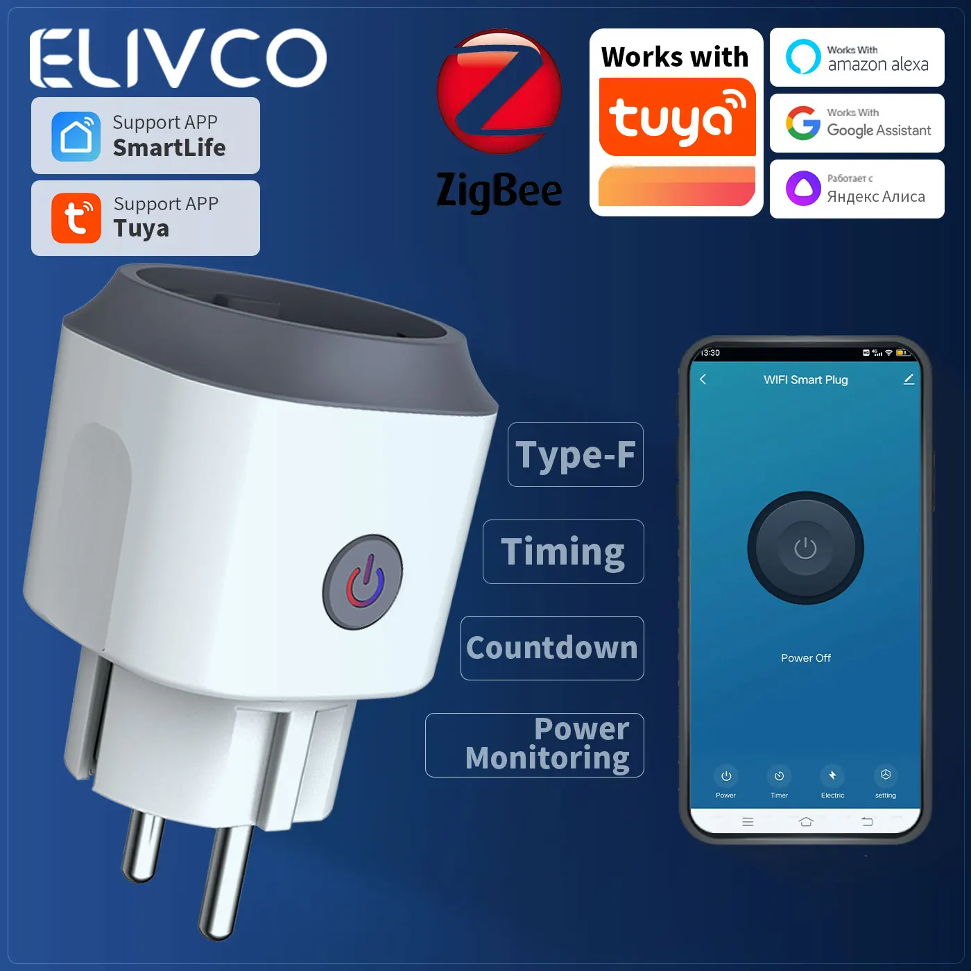 Tuya Smart Plug Zigbee Smart-Steckdose mit Stromüberwachung und Timer, Smart Home Sprachsteuerung, kompatibel mit Alexa, Google Assistant, Alice