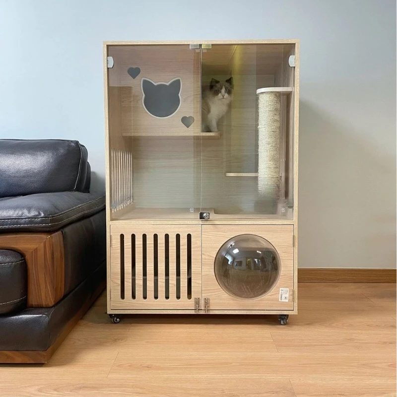 

Wood luxury light luxury cat cabinet cat nest toilet integrated large space cat villa original design