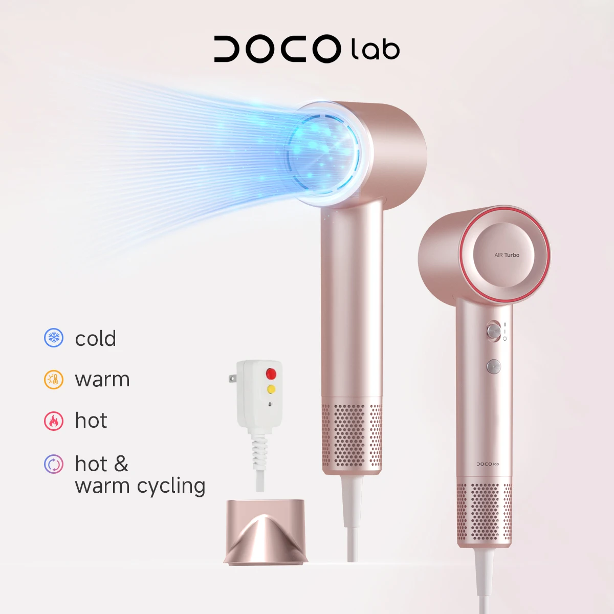 

Профессиональный фен DOCO LAB с высокоскоростным бесщеточным мотором 110000 об/мин для быстрой сушки, технология антистатической ионизации