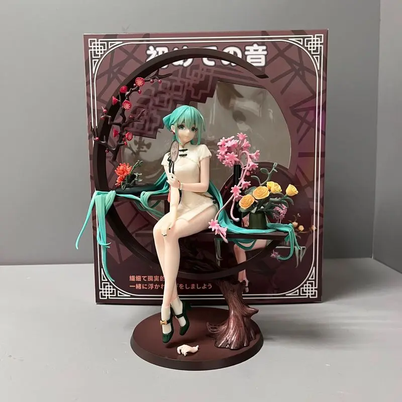 25cm Hatsune Miku Animation Around Cheongsam Model Anime Figure Sitting Position Doll Desktop Ornaments Girl's Birthday Present