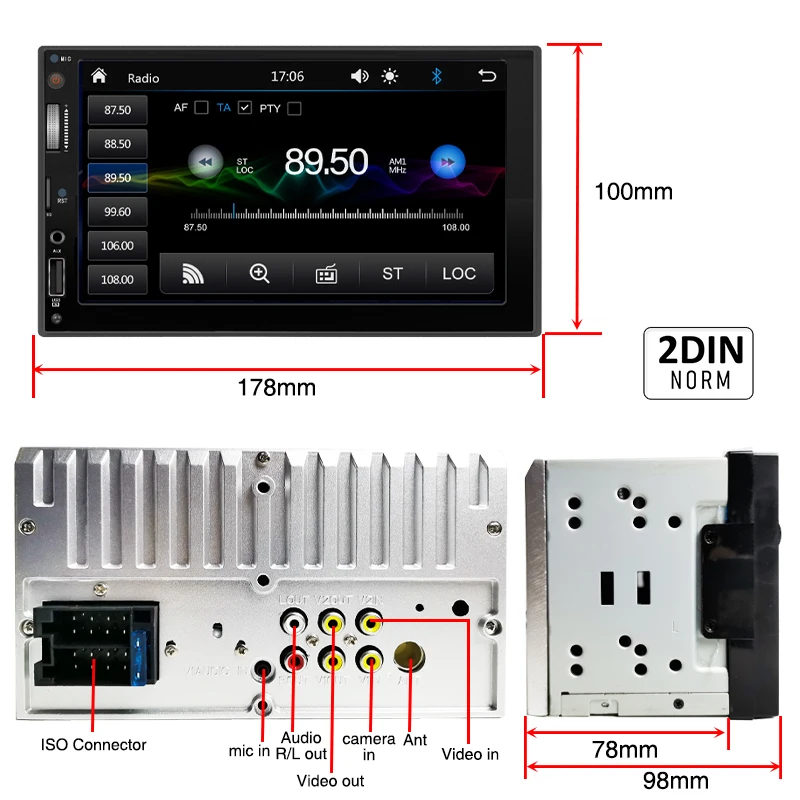 2 Din Autoradio Wireless CarPlay Android-Auto Bluetooth Vivavoce Specchio Link Lettore MP5 Aux USB TF Sistema Audio Unità Principale S7028