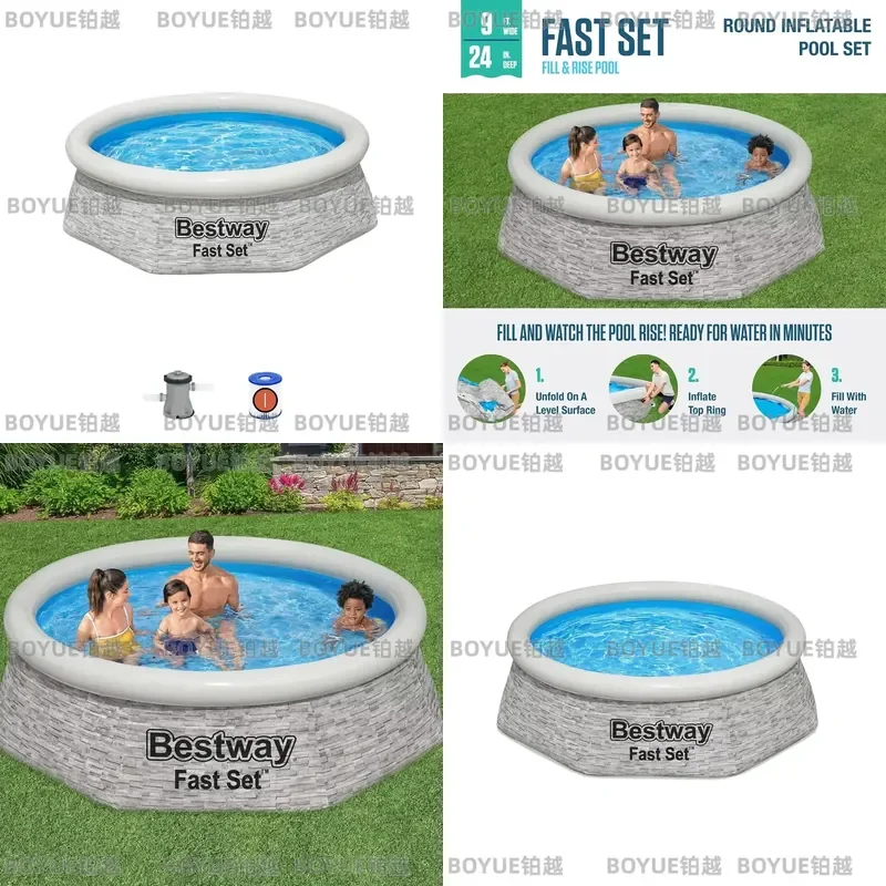 Round Inflatable Above Ground Swimming Pool Set for Backyard Outdoor Use Large Capacity Water Frame Easy Setup Family Fun