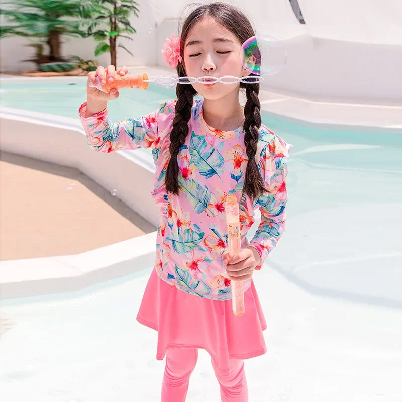 Girls swimwear Sun protection Quick drying Girls Long sleeved pants Swimwear Children swimwear Plaid Print  Korea Style Suit