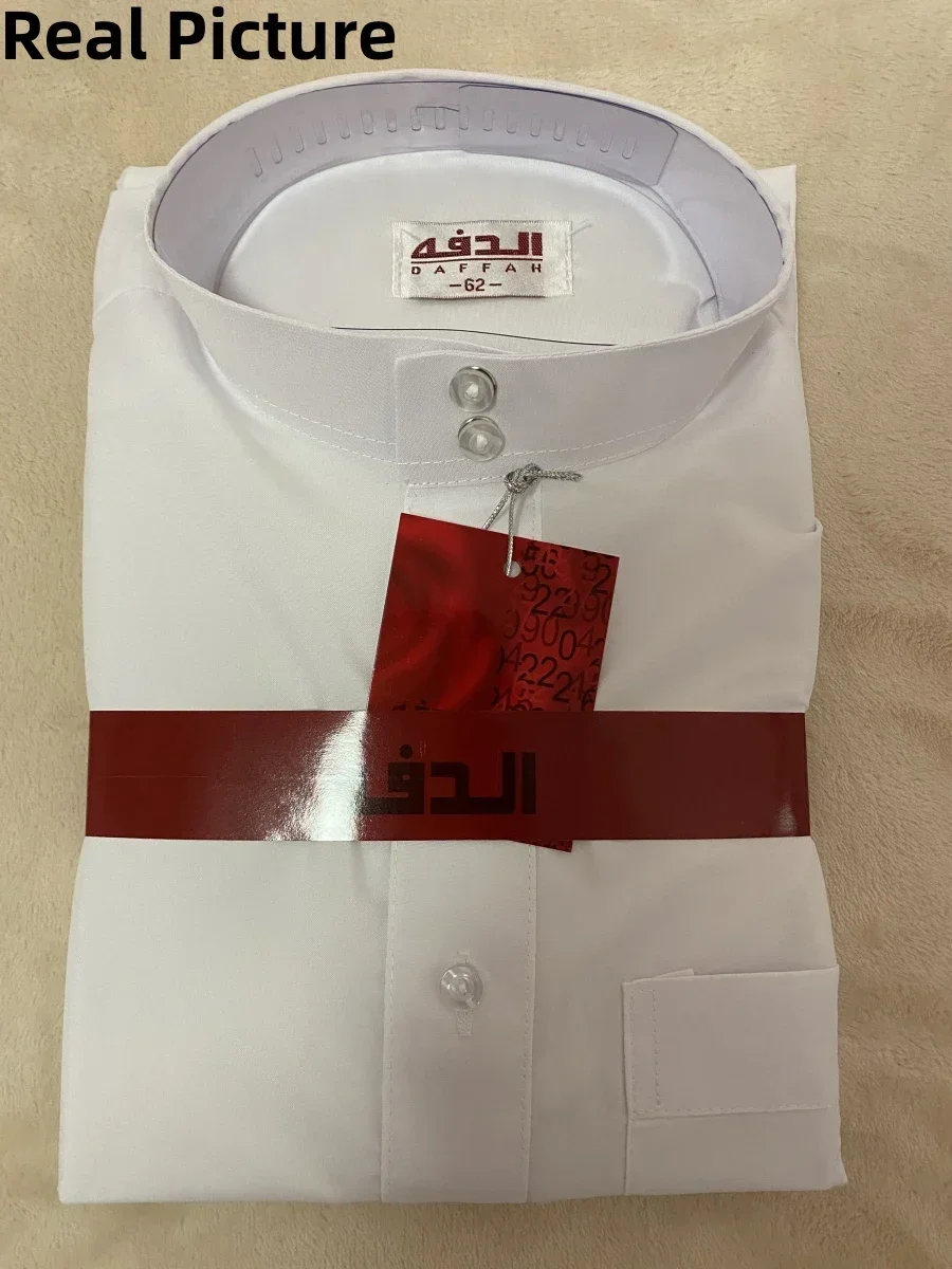 New 2024 Middle East Muslim Men Dress Long Sleeve Jubba Thobe Ramadan Eid Dishdasha Robe Muslim Islamic Kaftans Arab Clothing