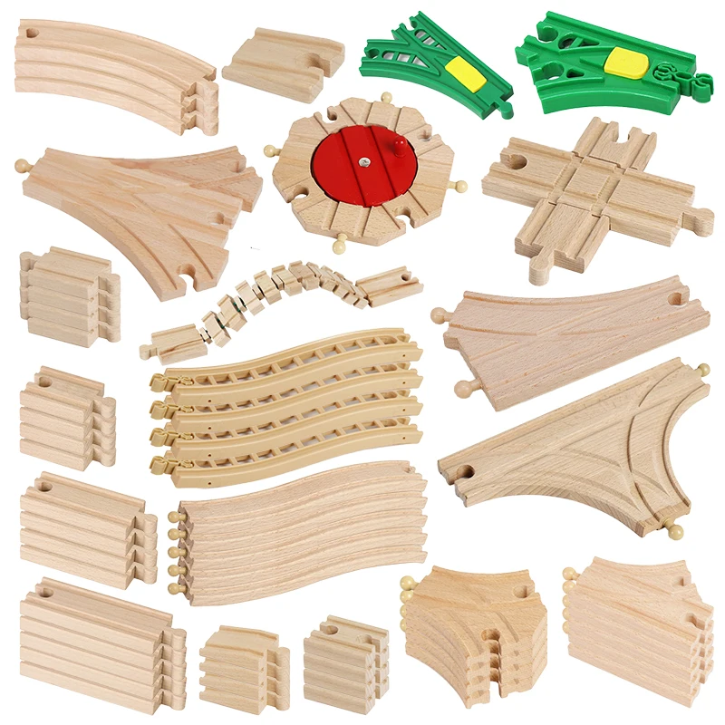 Accesorios de pista de madera de haya para niños, Conector de puente de pista de tren ferroviario, juguetes aptos para tren de madera de Thomas,