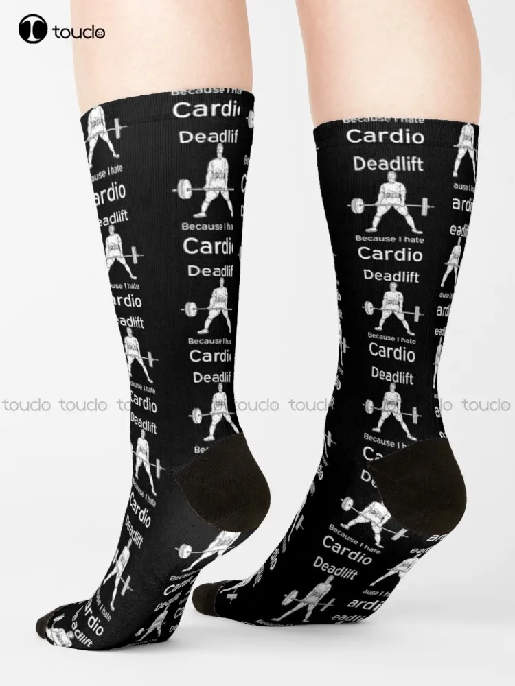 Deadlift Because I Hate Cardio Powerlifting Training Socks Red Socks Cute Pattern Funny Autumn Best Cartoon 360° Digital Print